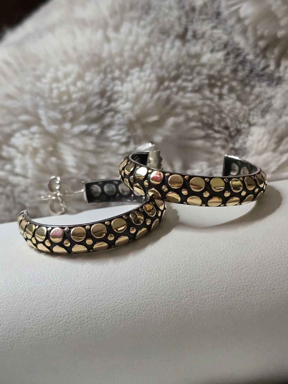 John Hardy 18k Yellow Gold Dot Big Hoop Sterling Silver Earrings